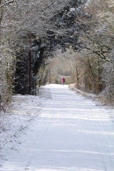 Photograph of a countryside road covered in snow