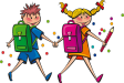 Vector of boy and girl wearing backpacks holding hands