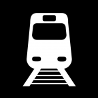 White silhouette on black background of an electric train on rail tracks 