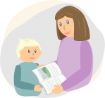 Vector of adult woman reading a book to a chlild