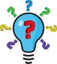 Vector of a blue light bulb featuring a question mark in and around the bulb