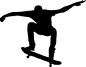 Vector graphic of a silhouette of a skateboarder performing a jump on skateboard