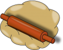 Graphic of a rolling pin on some outstretched pastry dough