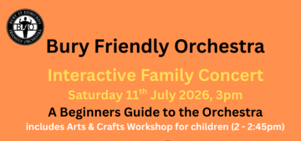 Title flyer for Bury Friendly Orchestra Interactive Family Concert