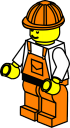 Vector graphic of a Lego man in orange clothing and orange hard hat
