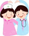 Graphic of two children playing dress up as nurse and doctor