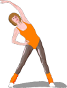 Graphic of female stretching wearing an orange leotard and orange leg warmers