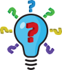 Vector graphic of a light bulb surrounded by question marks