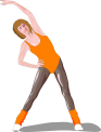 Graphic of a woman dancing wearing an orange leotard and leg warmers