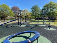 Thedwasre Play Park, showing swings and climbing frames